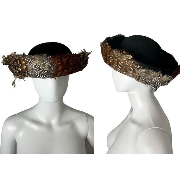 Vintage Bowler Hat Feathered Wool Felt Avant Garde Regencycore Made in the USA - Picture 1 of 9